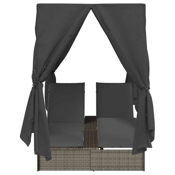 Dobbelt solstol med gardiner Grå 205 x 129 x 200 cm polyrattan