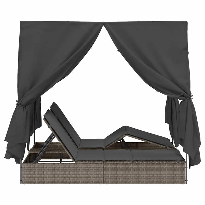 Dobbelt solstol med gardiner Grå 205 x 129 x 200 cm polyrattan