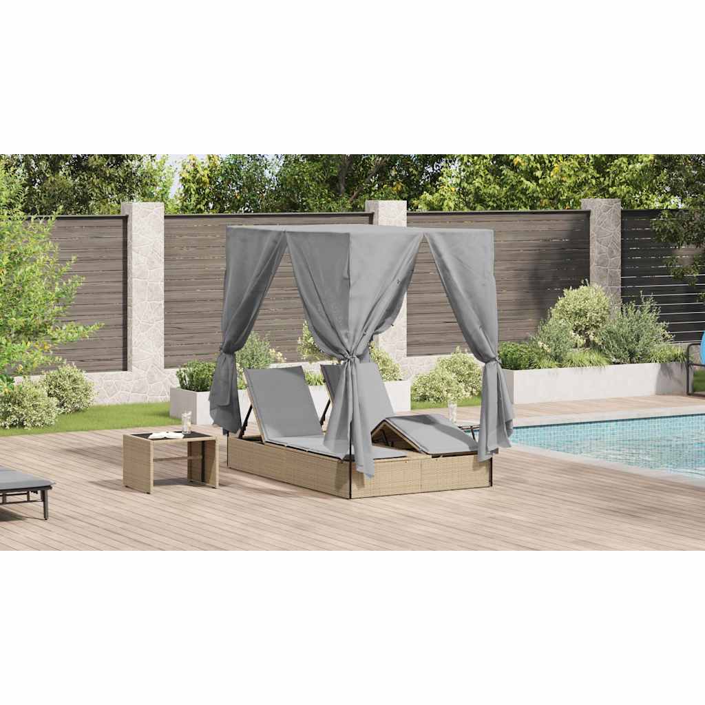 Dobbelt solstol med gardiner Grå 205 x 129 x 200 cm polyrattan