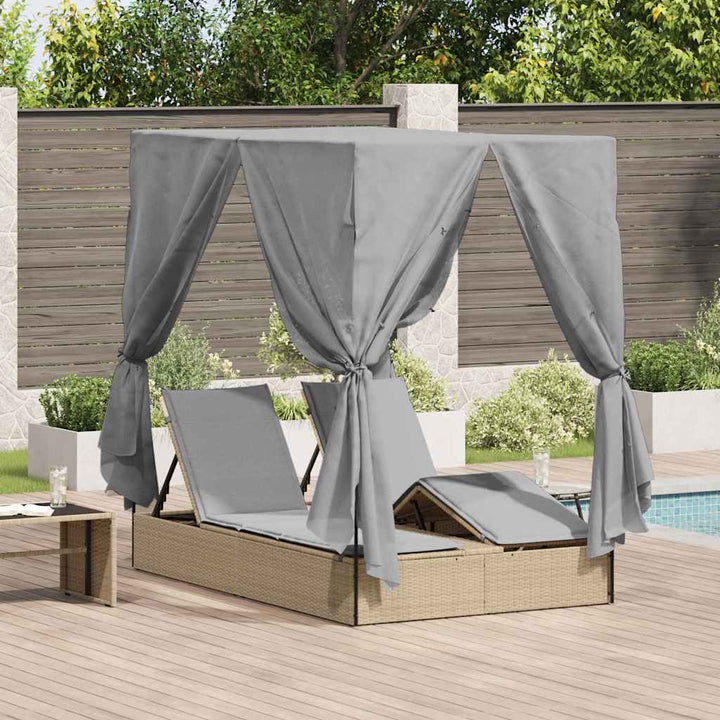 Dobbelt solstol med gardiner Grå 205 x 129 x 200 cm polyrattan