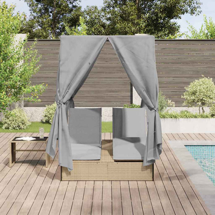 Dobbelt solstol med gardiner Grå 205 x 129 x 200 cm polyrattan