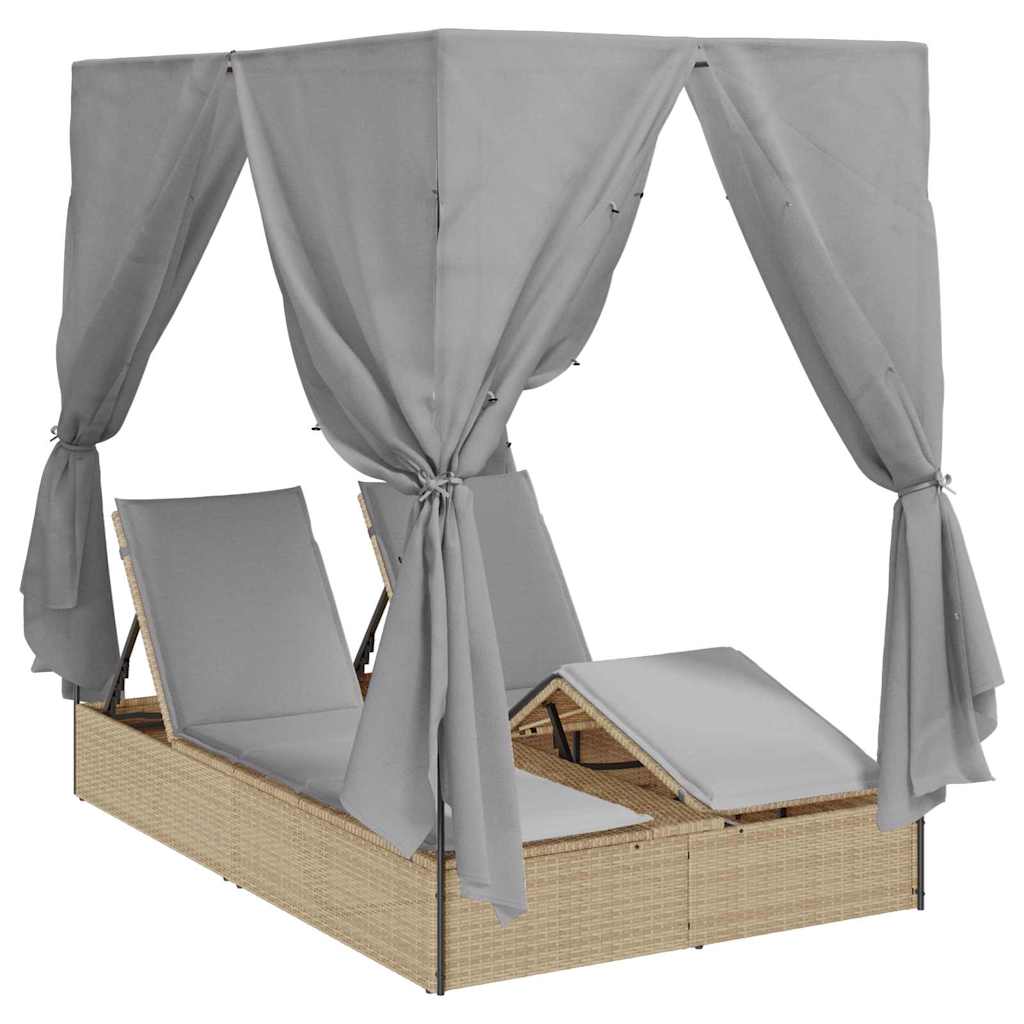 Dobbelt solstol med gardiner Grå 205 x 129 x 200 cm polyrattan