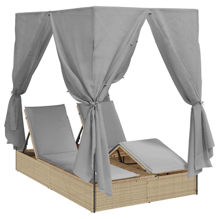 Dobbelt solstol med gardiner Grå 205 x 129 x 200 cm polyrattan