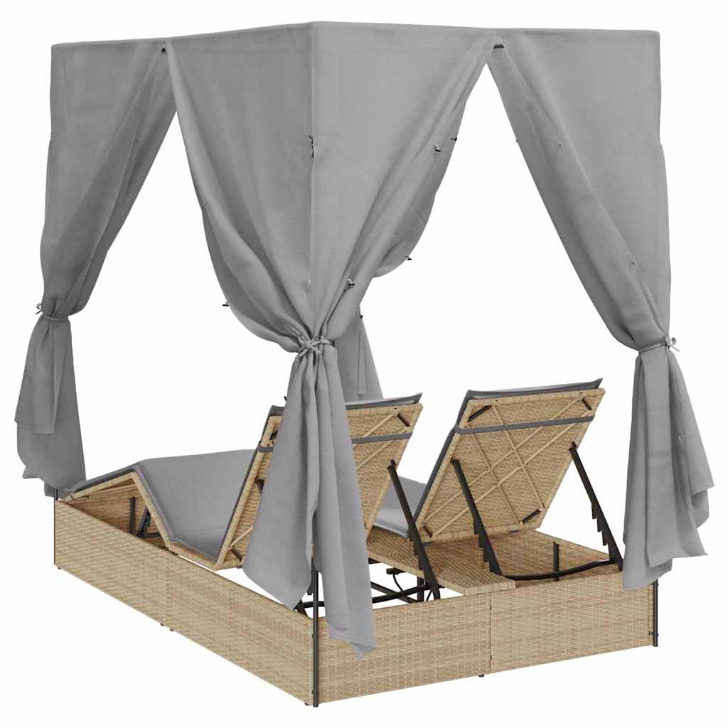 Dobbelt solstol med gardiner Grå 205 x 129 x 200 cm polyrattan