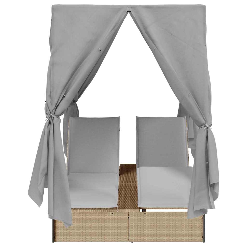 Dobbelt solstol med gardiner Grå 205 x 129 x 200 cm polyrattan