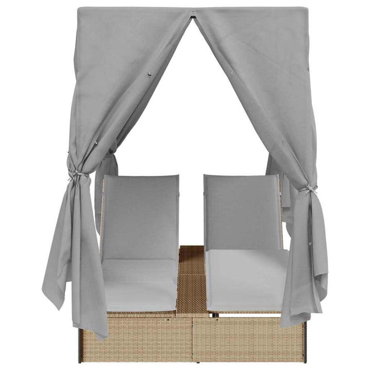 Dobbelt solstol med gardiner Grå 205 x 129 x 200 cm polyrattan
