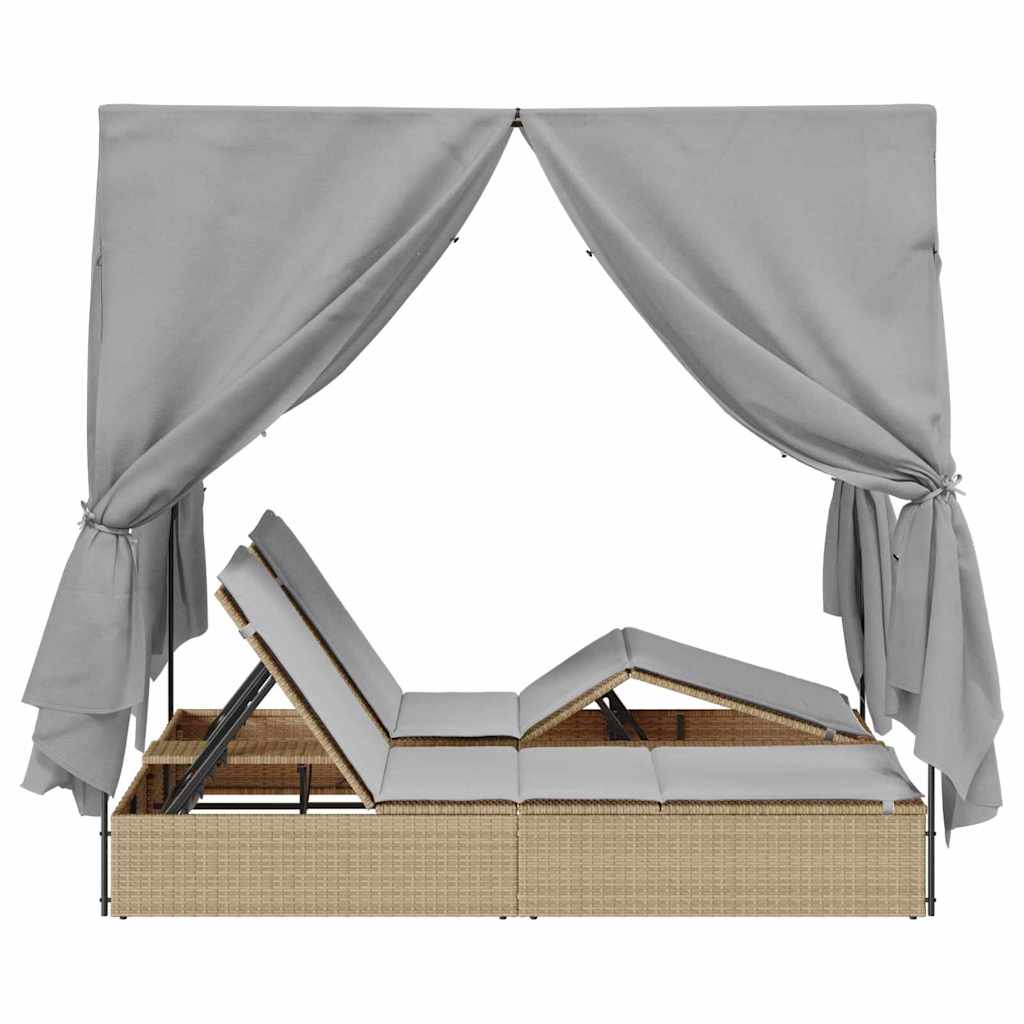 Dobbelt solstol med gardiner Grå 205 x 129 x 200 cm polyrattan