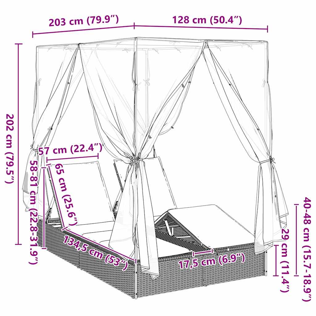 Dobbelt solstol Lysegrå 205 x 129 x 200 cm polyrattan