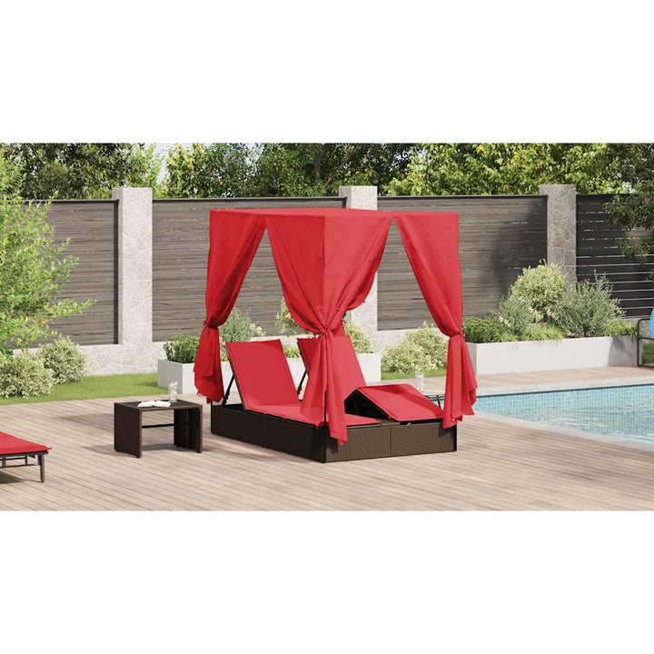 Dobbelt solstol med gardiner Rød 205 x 129 x 200 cm polyrattan