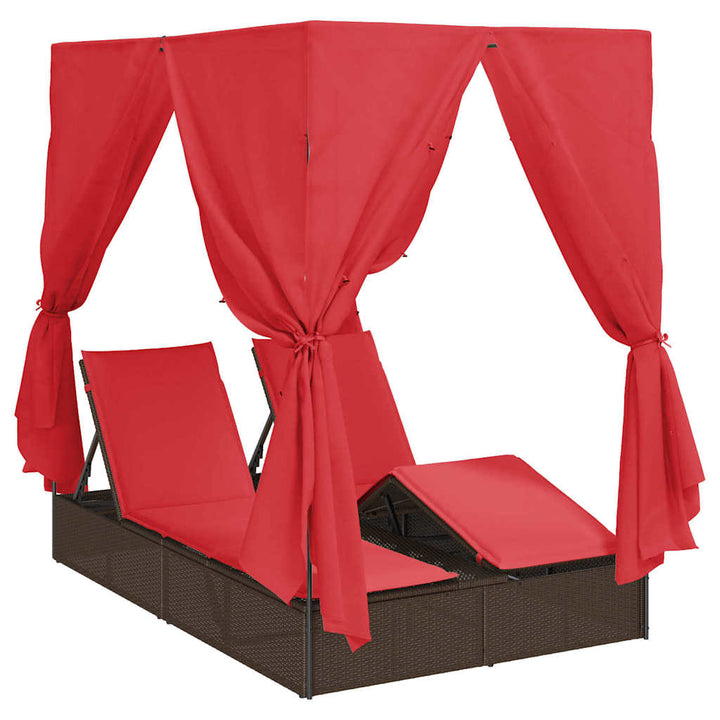 Dobbelt solstol med gardiner Rød 205 x 129 x 200 cm polyrattan