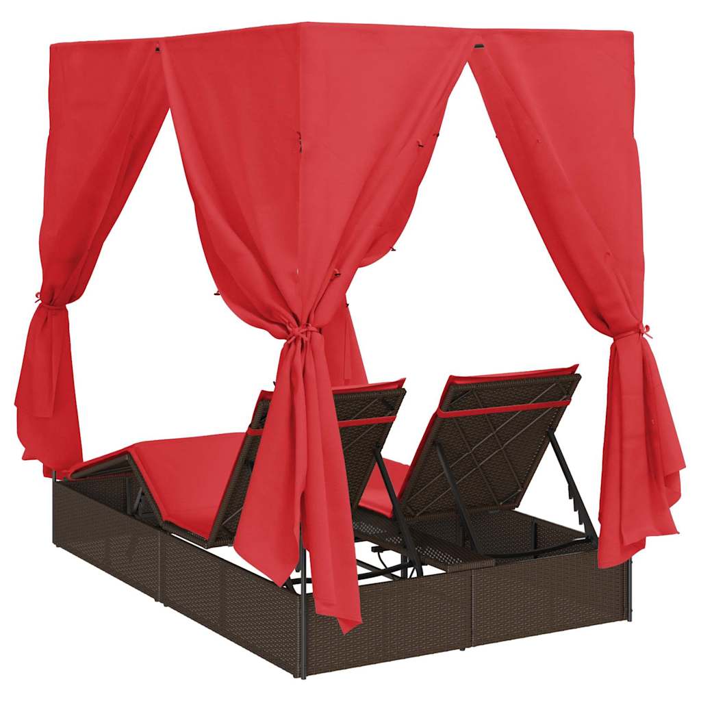 Dobbelt solstol med gardiner Rød 205 x 129 x 200 cm polyrattan
