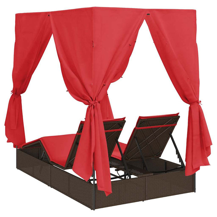 Dobbelt solstol med gardiner Rød 205 x 129 x 200 cm polyrattan