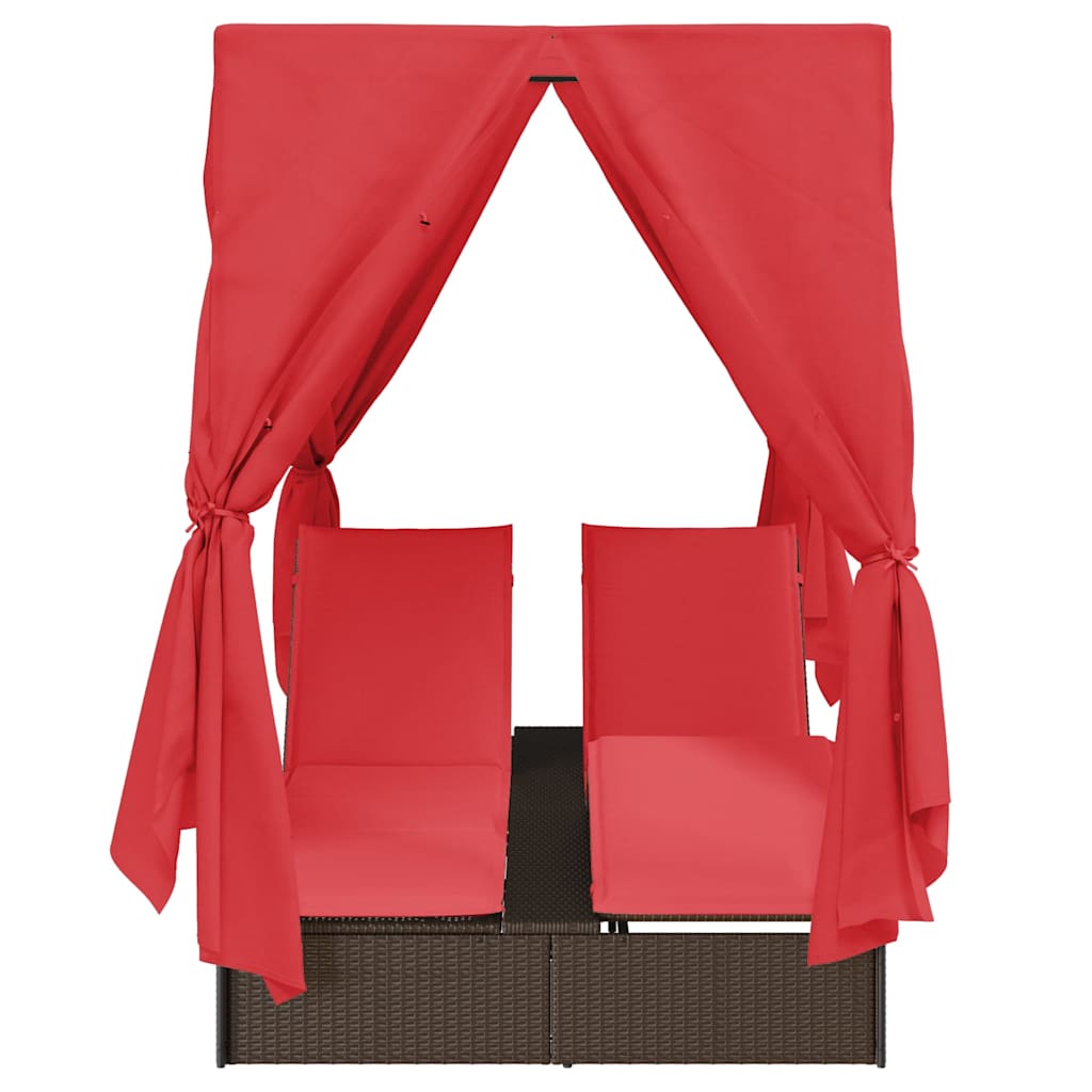 Dobbelt solstol med gardiner Rød 205 x 129 x 200 cm polyrattan