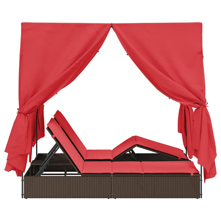 Dobbelt solstol med gardiner Rød 205 x 129 x 200 cm polyrattan