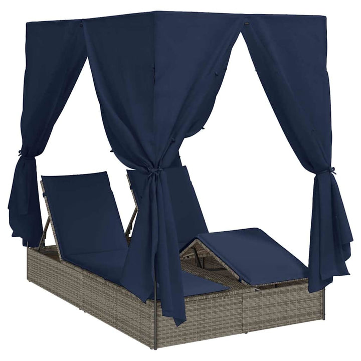 Dobbelt solstol med gardiner Sort 205 x 129 x 200 cm polyrattan