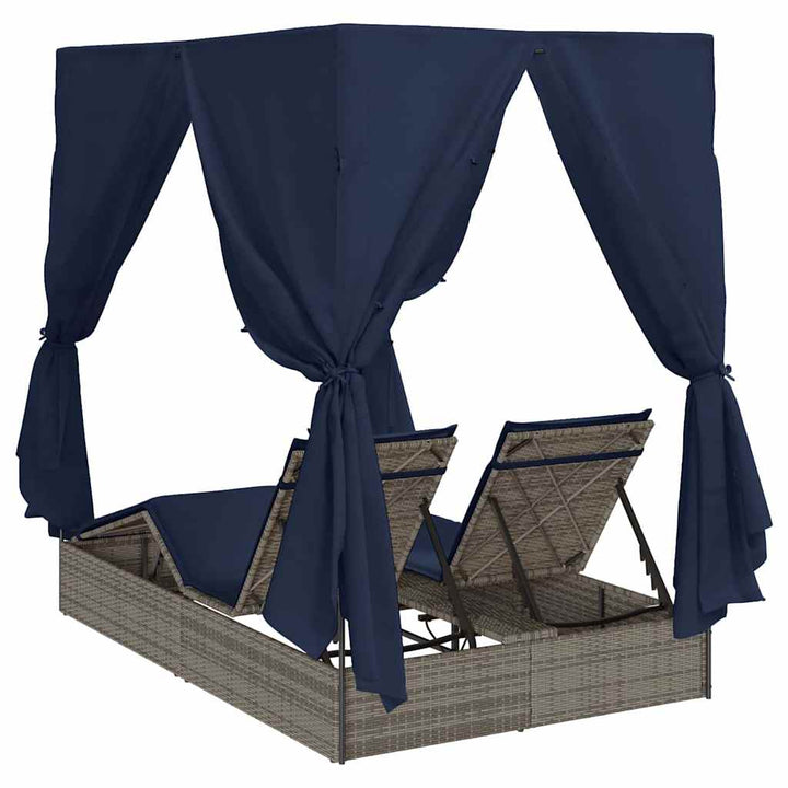 Dobbelt solstol med gardiner Sort 205 x 129 x 200 cm polyrattan