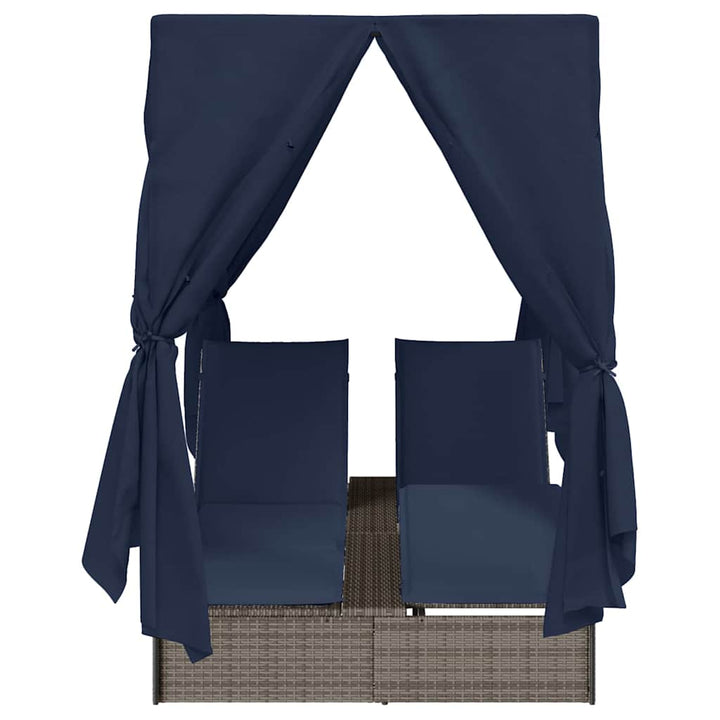 Dobbelt solstol med gardiner Sort 205 x 129 x 200 cm polyrattan