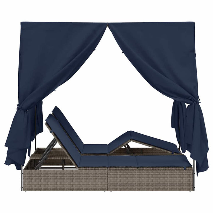 Dobbelt solstol med gardiner Sort 205 x 129 x 200 cm polyrattan