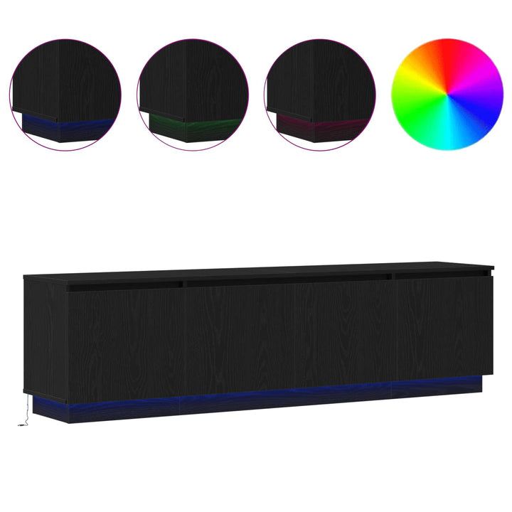 TV-skab med LED Sort eg 180 x 38 x 49 cm Konstrueret træ