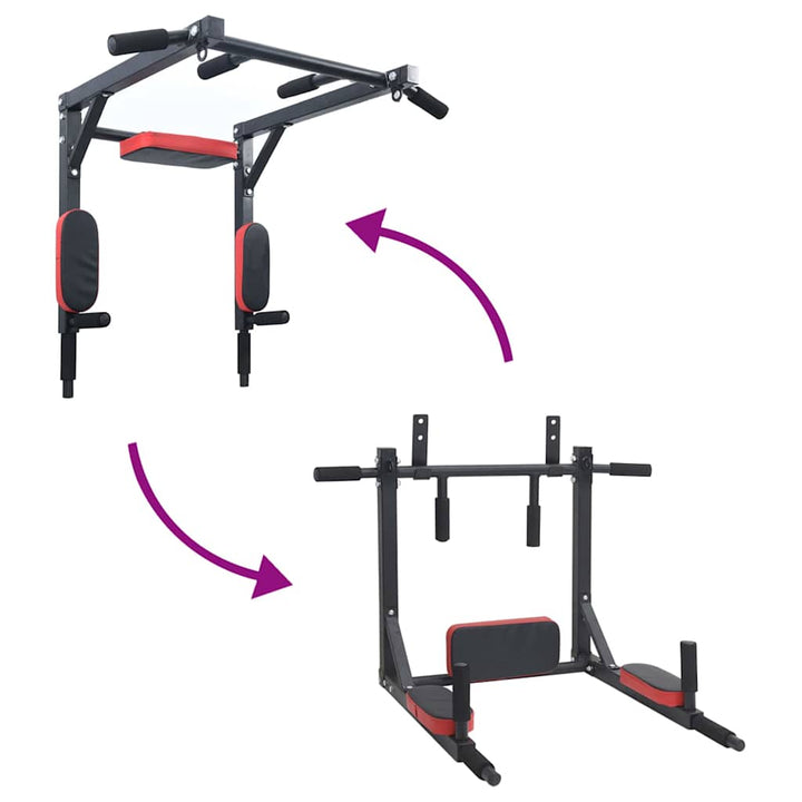 Pull Up Bar Dip Station Sort og rød 89 x 59 x 70 cm