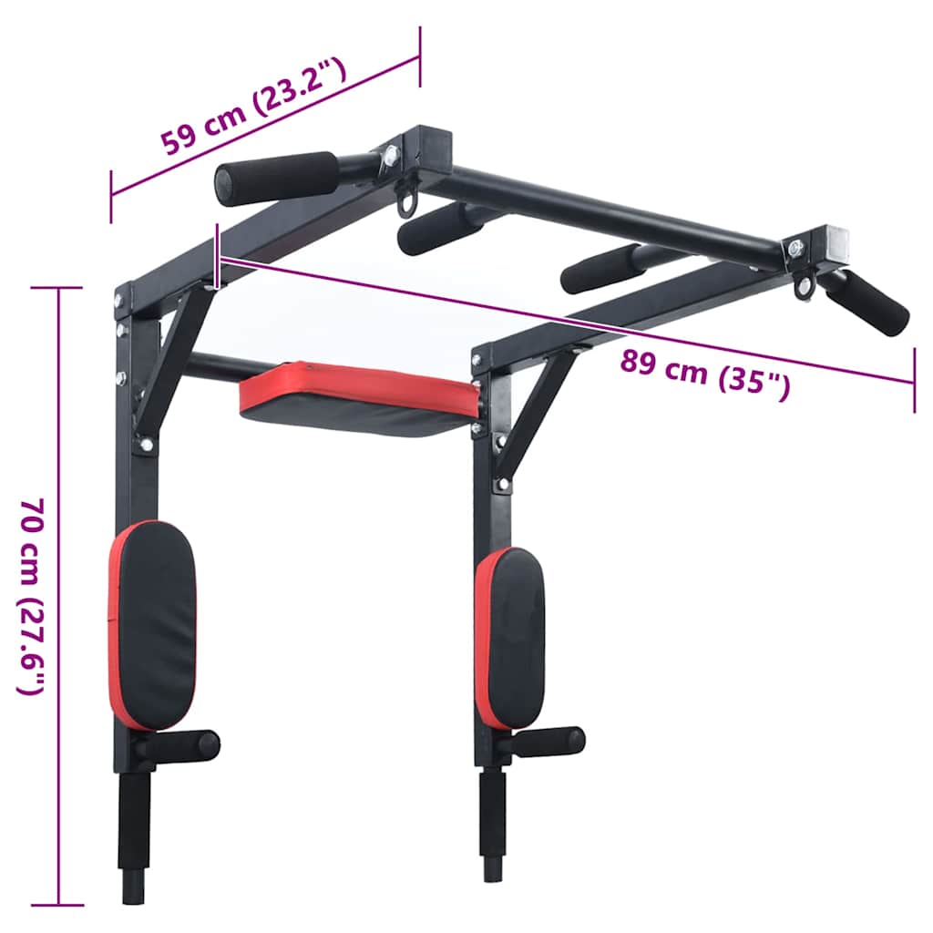 Pull Up Bar Dip Station Sort og rød 89 x 59 x 70 cm