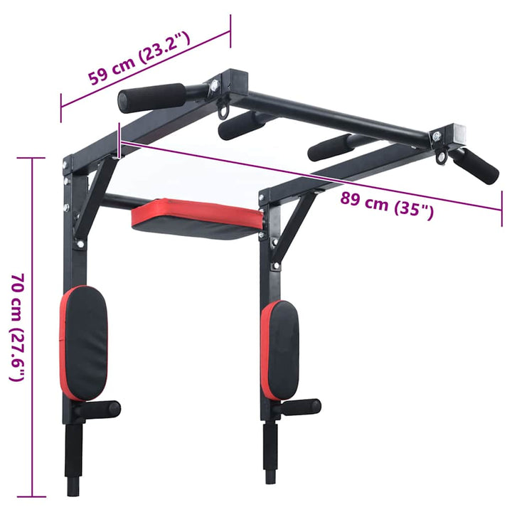 Pull Up Bar Dip Station Sort og rød 89 x 59 x 70 cm