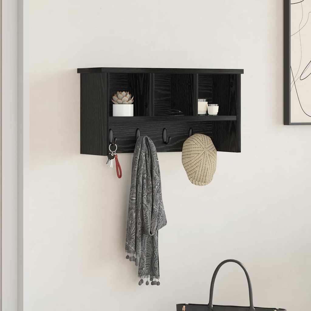 Vægmonteret Jakkeholder Sort eg 50 x 16 x 26 cm Konstrueret træ