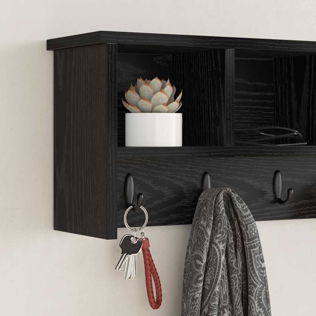 Vægmonteret Jakkeholder Sort eg 75 x 16 x 26 cm Konstrueret træ