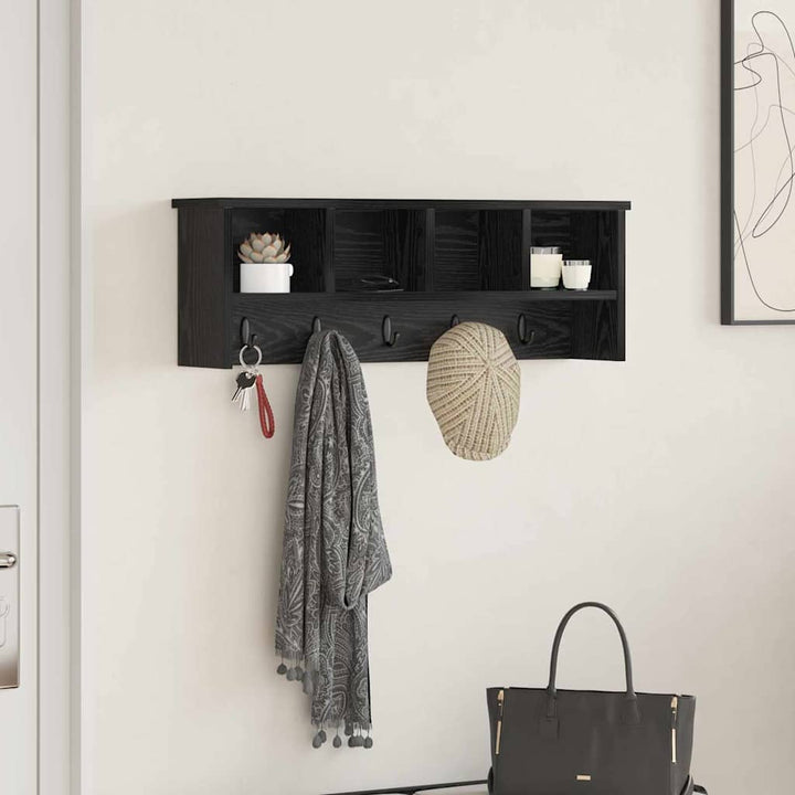 Vægmonteret Jakkeholder Sort eg 75 x 16 x 26 cm Konstrueret træ