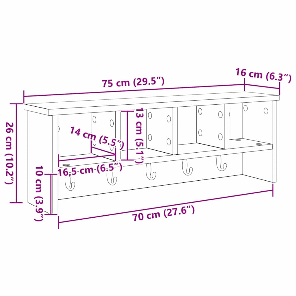 Vægmonteret Jakkeholder Vægmonteret Gammelt træ 75 x 16 x 26 cm