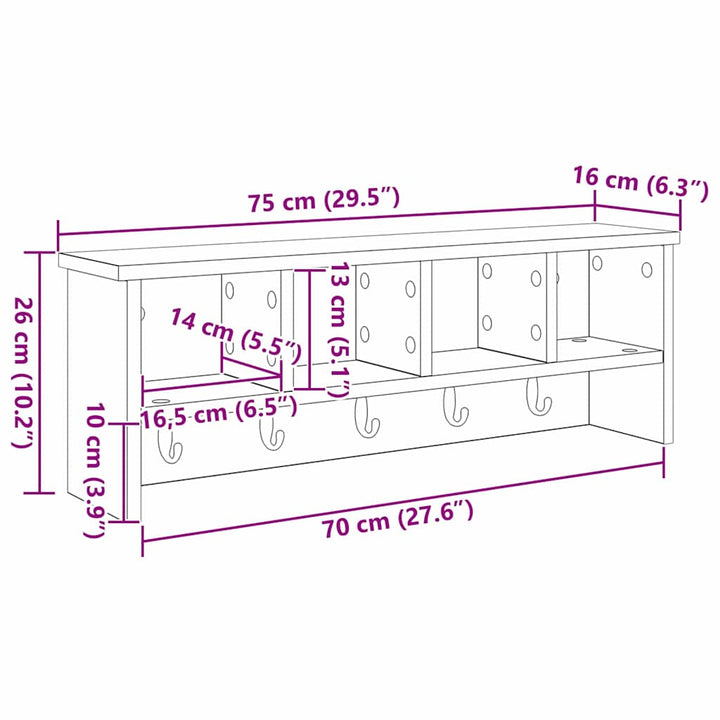 Vægmonteret Jakkeholder Vægmonteret Gammelt træ 75 x 16 x 26 cm