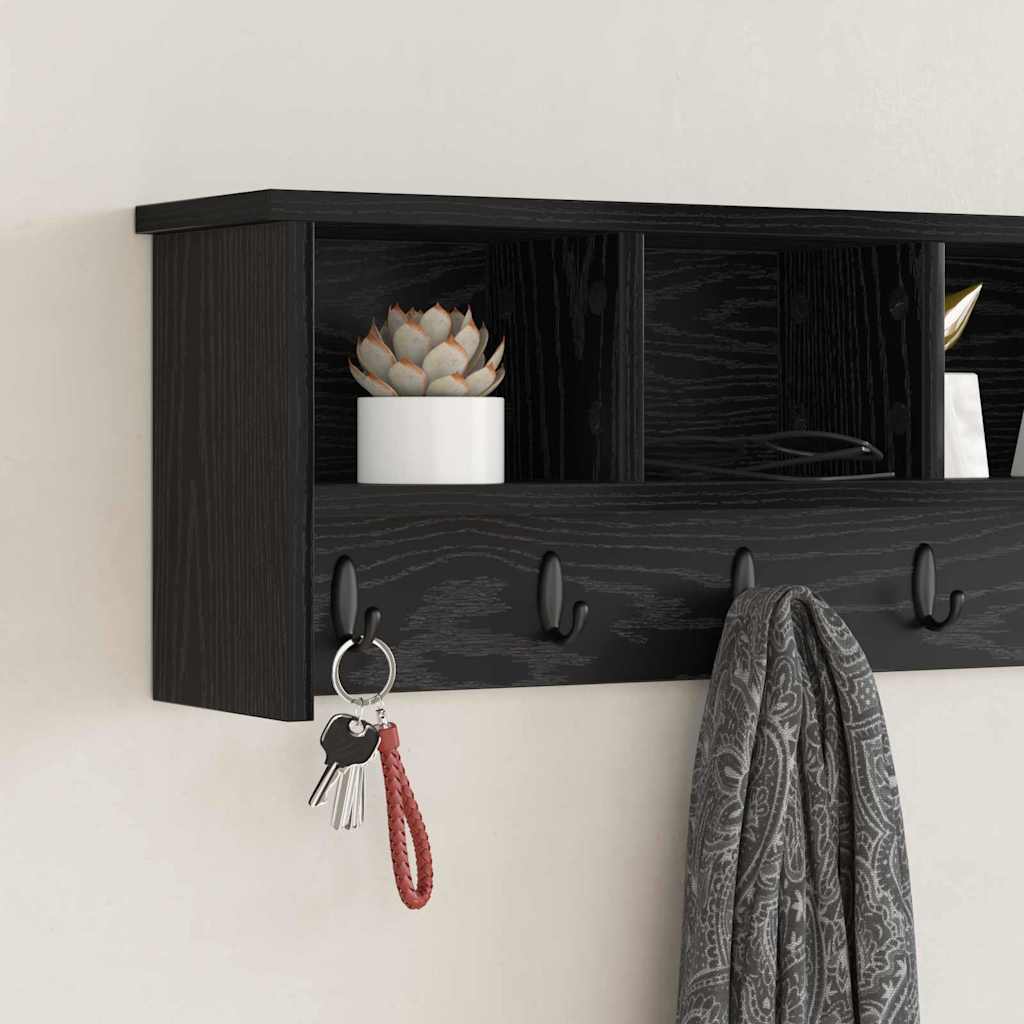 Vægmonteret Jakkeholder med hylde Sort eg 100 x 16 x 26 cm