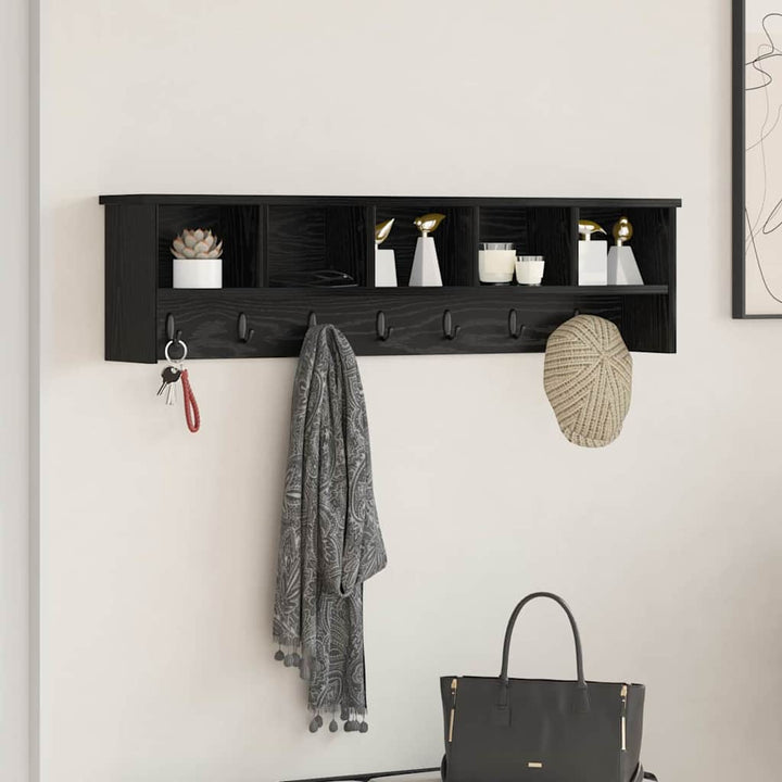Vægmonteret Jakkeholder med hylde Sort eg 100 x 16 x 26 cm