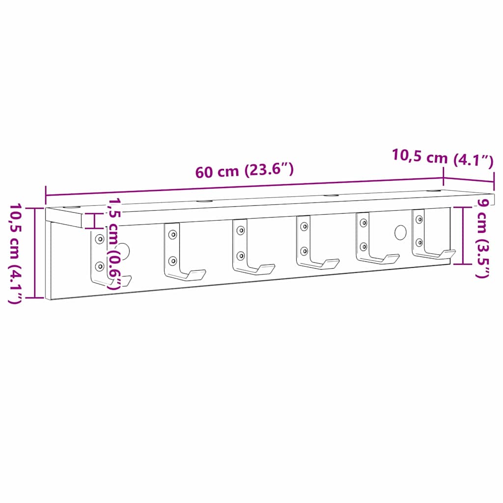 Vægmonteret Jakkeholder Gammelt træ 60 x 10,5 x 10,5 cm