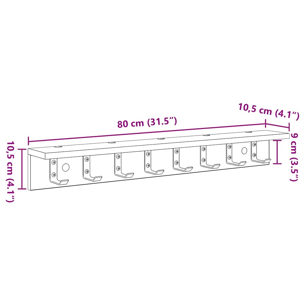 Vægmonteret Jakkeholder Beton Grå 80 x 10,5 x 10,5 cm
