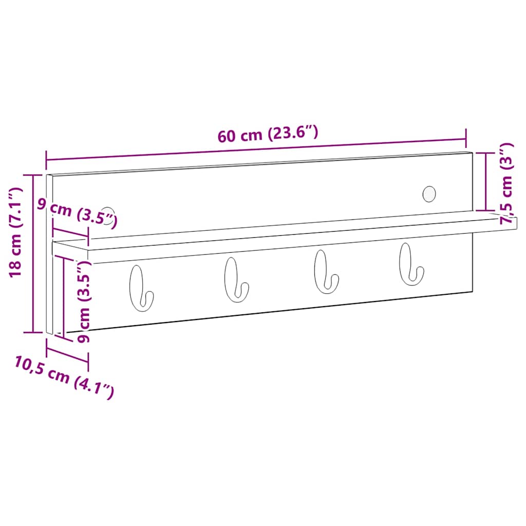 Vægmonteret Jakkeholder Vægmonteret Sort eg 60 x 10,5 x 18 cm