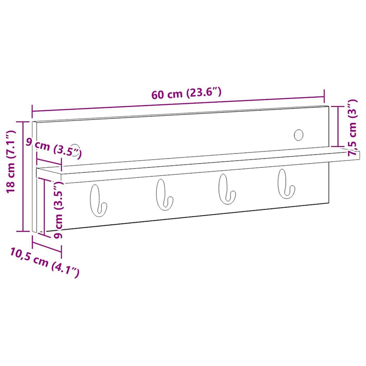 Vægmonteret Jakkeholder Vægmonteret Røget eg 60 x 10,5 x 18 cm