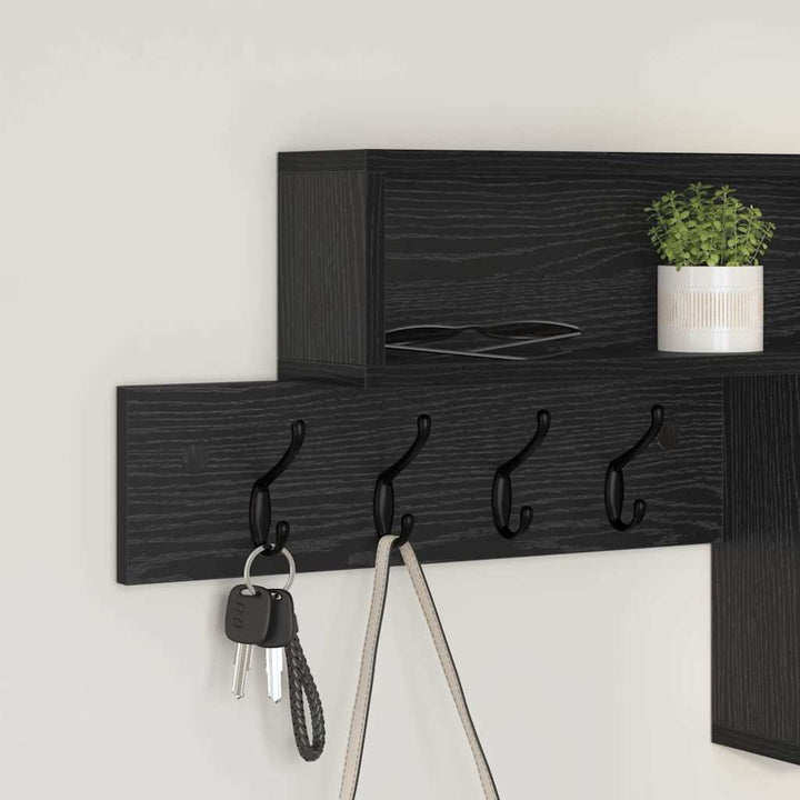 Vægmonteret Jakkeholder med hylde Sort eg 100 x 12 x 43,5 cm