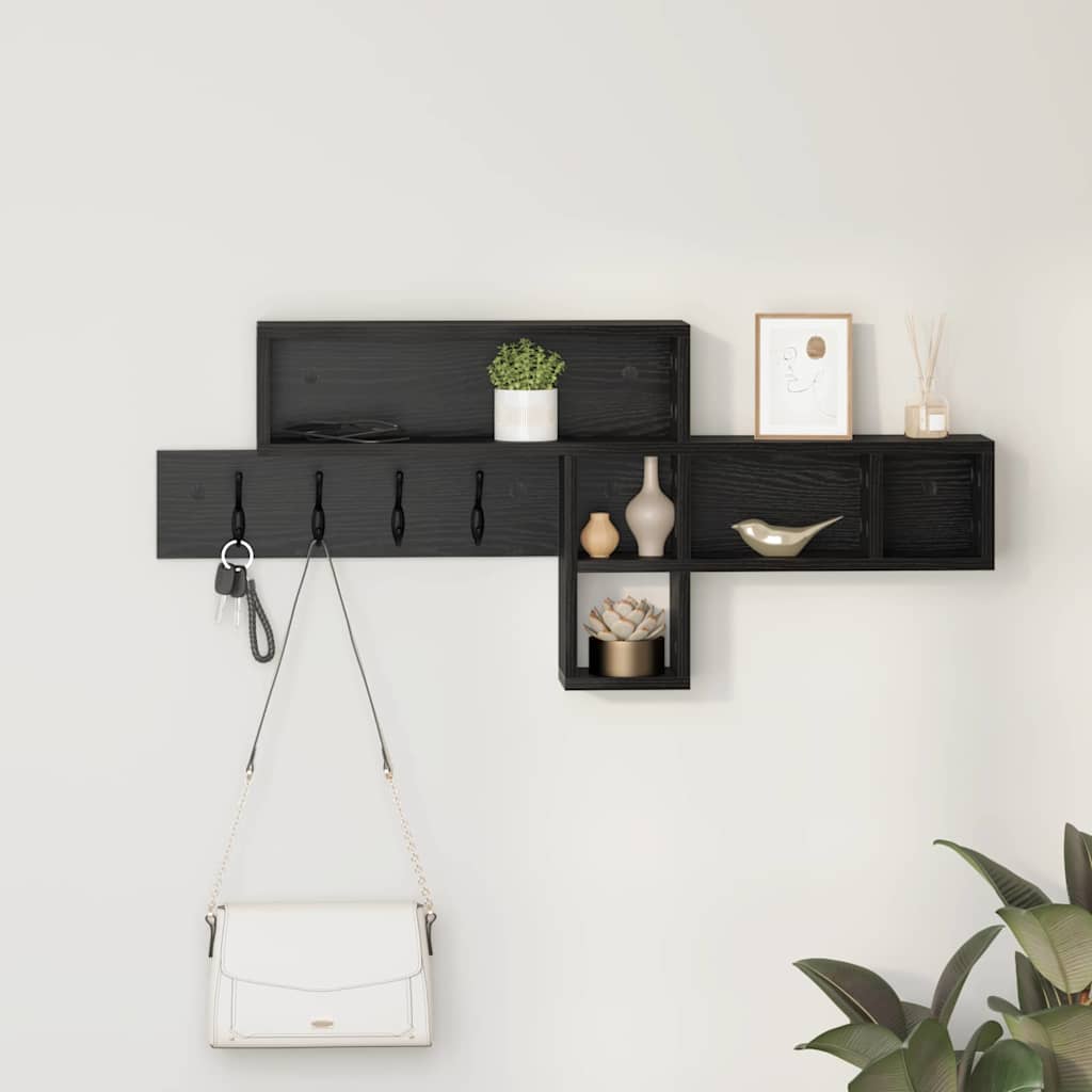 Vægmonteret Jakkeholder med hylde Sort eg 100 x 12 x 43,5 cm