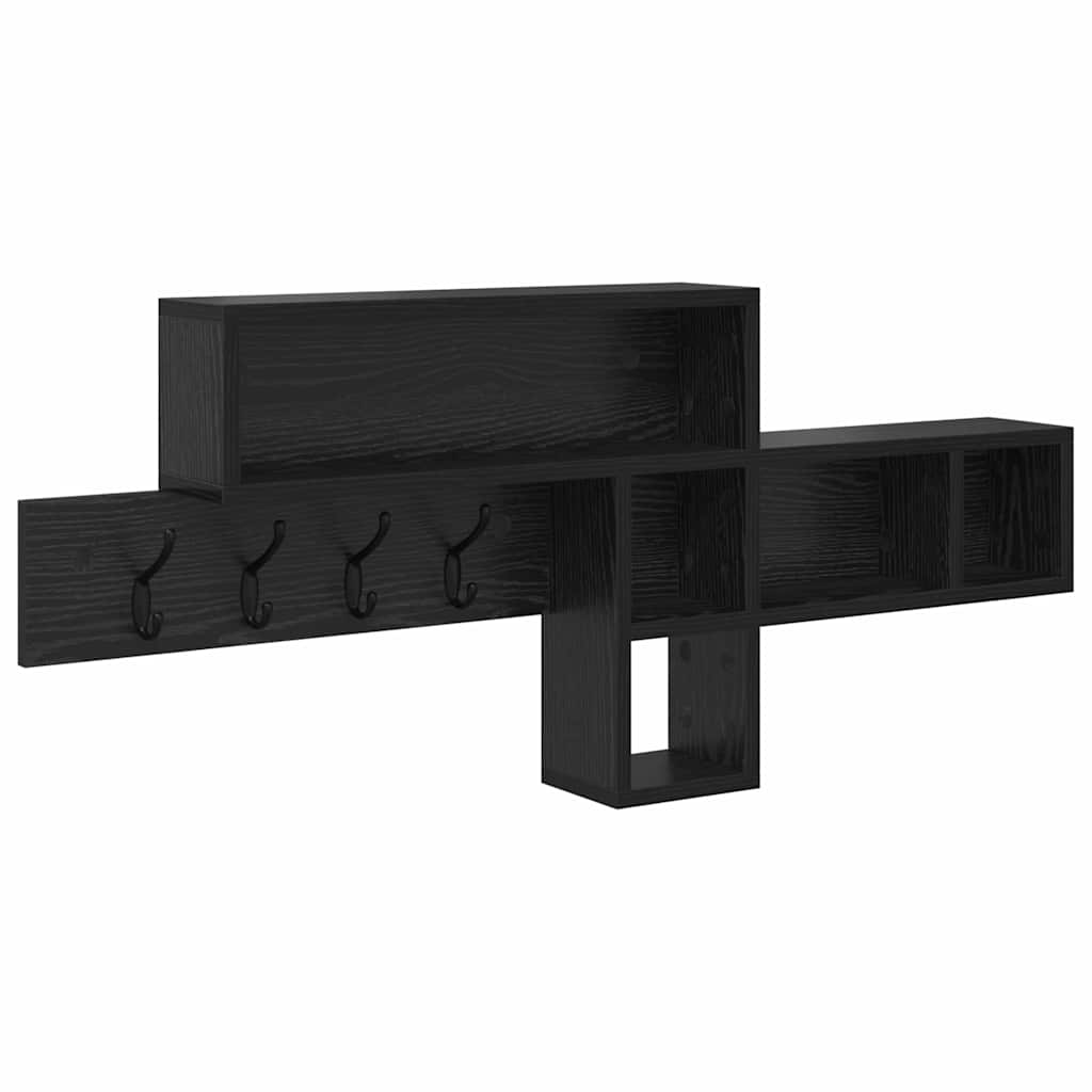 Vægmonteret Jakkeholder med hylde Sort eg 100 x 12 x 43,5 cm