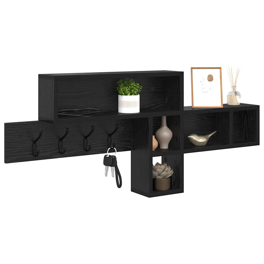 Vægmonteret Jakkeholder med hylde Sort eg 100 x 12 x 43,5 cm