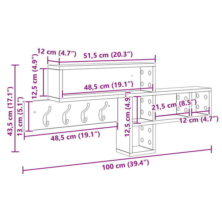 Vægmonteret Jakkeholder med hylde Røget eg 100 x 12 x 43,5 cm