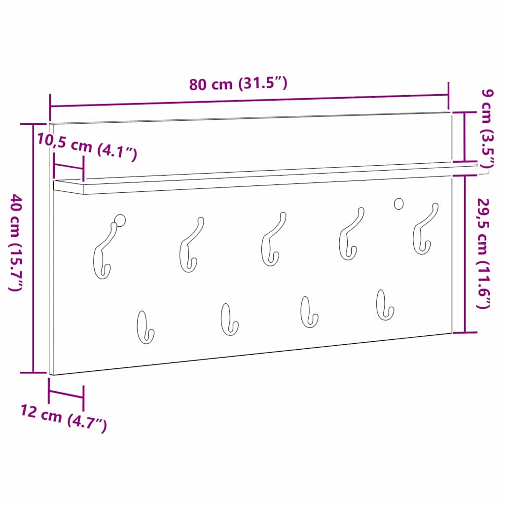 Vægmonteret Jakkeholder Vægmonteret Gammelt træ 80 x 40 x 12 cm