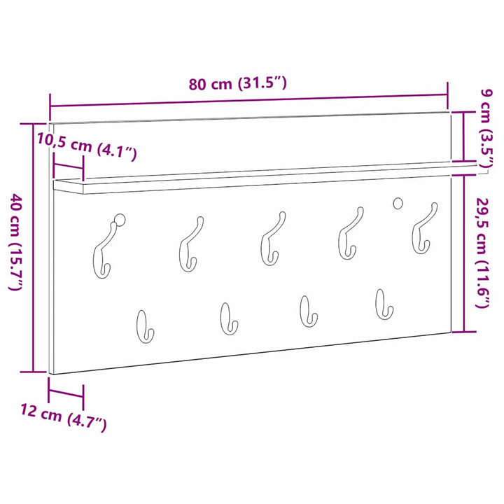 Vægmonteret Jakkeholder Vægmonteret Gammelt træ 80 x 40 x 12 cm
