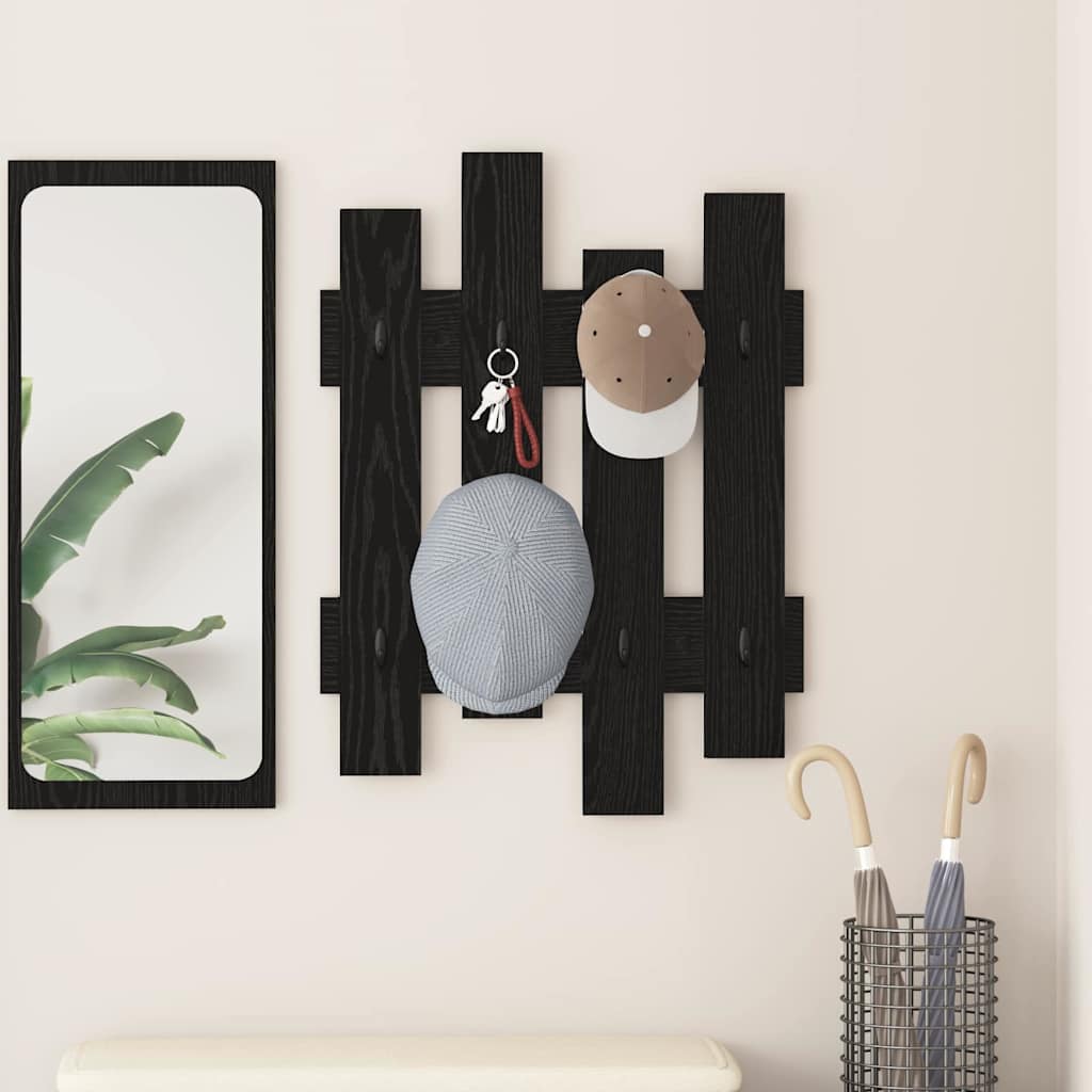 Vægmonteret Jakkeholder Sort eg 60 x 3 x 82 cm Konstrueret træ