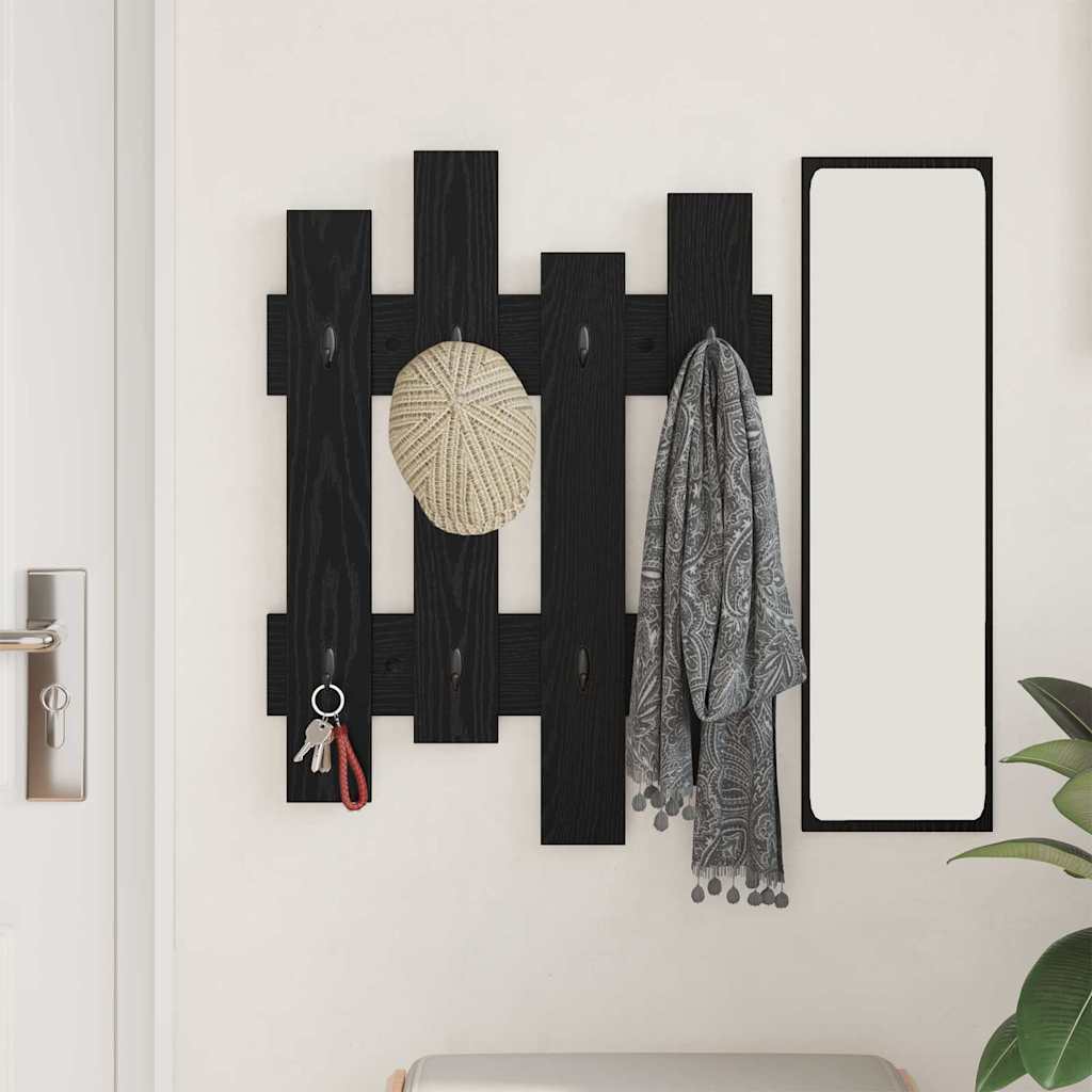 Vægmonteret Jakkeholder Sort eg 60 x 3 x 82 cm Konstrueret træ