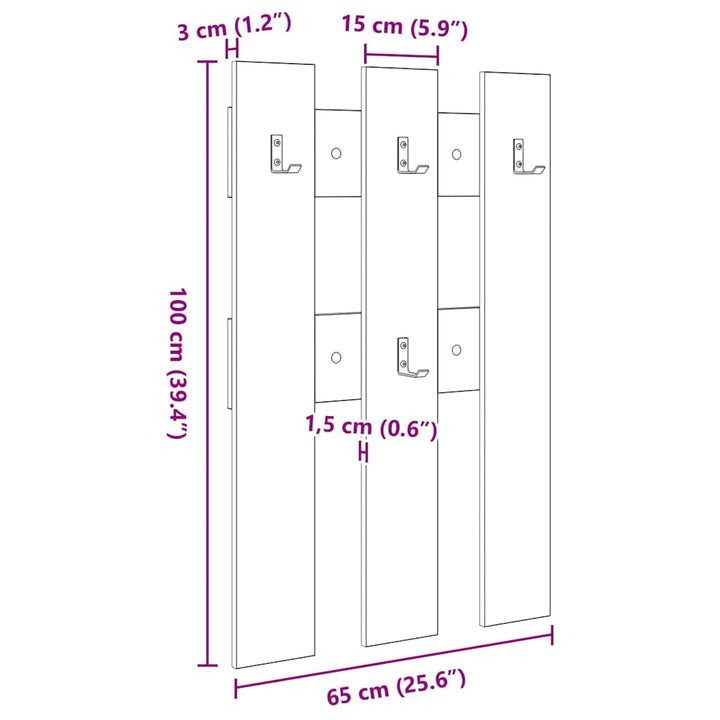 Vægmonteret Jakkeholder Vægmonteret Gammelt træ 65 x 3 x 100 cm