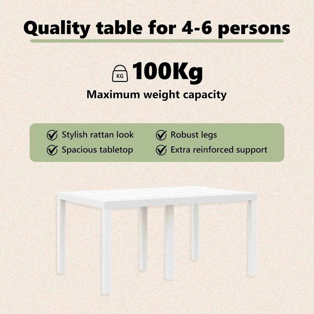 Havemøbel Bord Hvid 150 x 100 x 73 cm polyrattan
