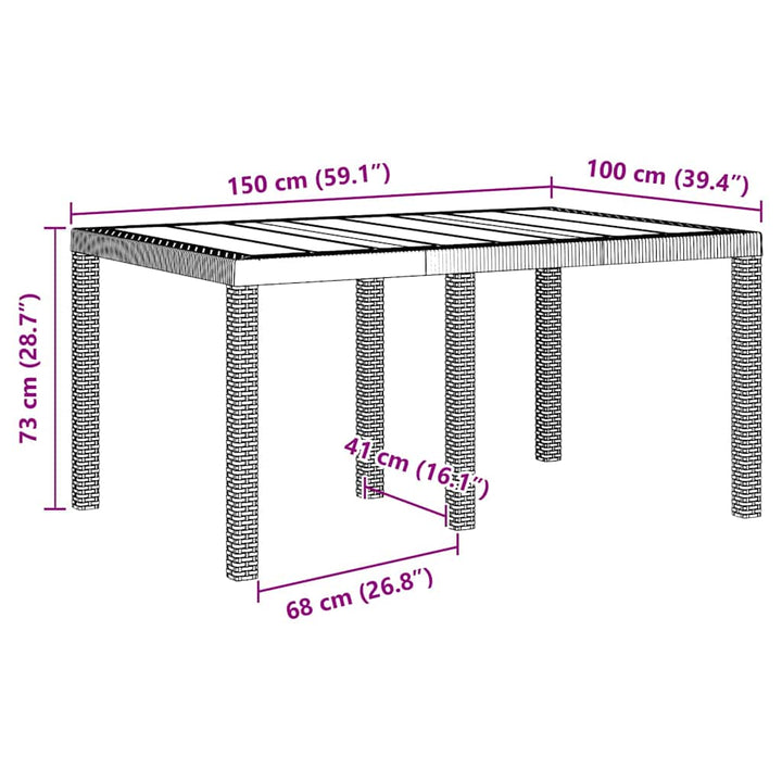 Havemøbel Bord Hvid 150 x 100 x 73 cm polyrattan