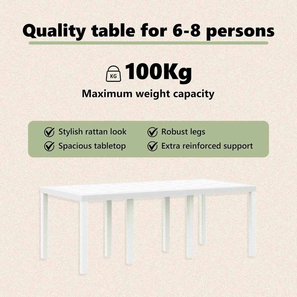 Havemøbel Bord Hvid 200 x 100 x 73 cm polyrattan